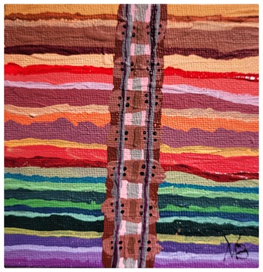 Michael Buzinskas,  No. 52 - Timber Railway Bridge Over Technicolour Chasm  - Acrylic on canvas (10x10cm)