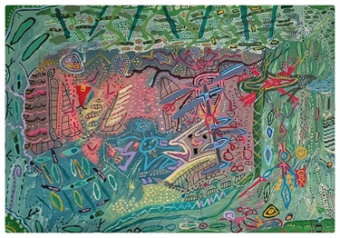 Michael Buzinskas,  No. 8 - Cheeky Island - Acrylic, Marker Pen on paper (46x36cm)