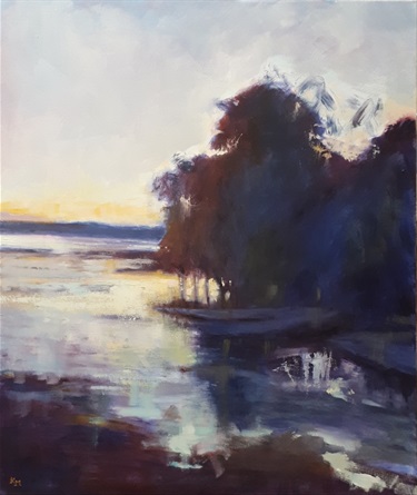 Khing Sin McCotter, “Tuggerah Lake Reflections”, 2020, oil on canvas