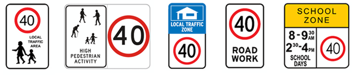 40km/h speed zone signs