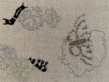 Marta Ferracin, “Interwoven I” (detail), 2024, embroidery on linen
